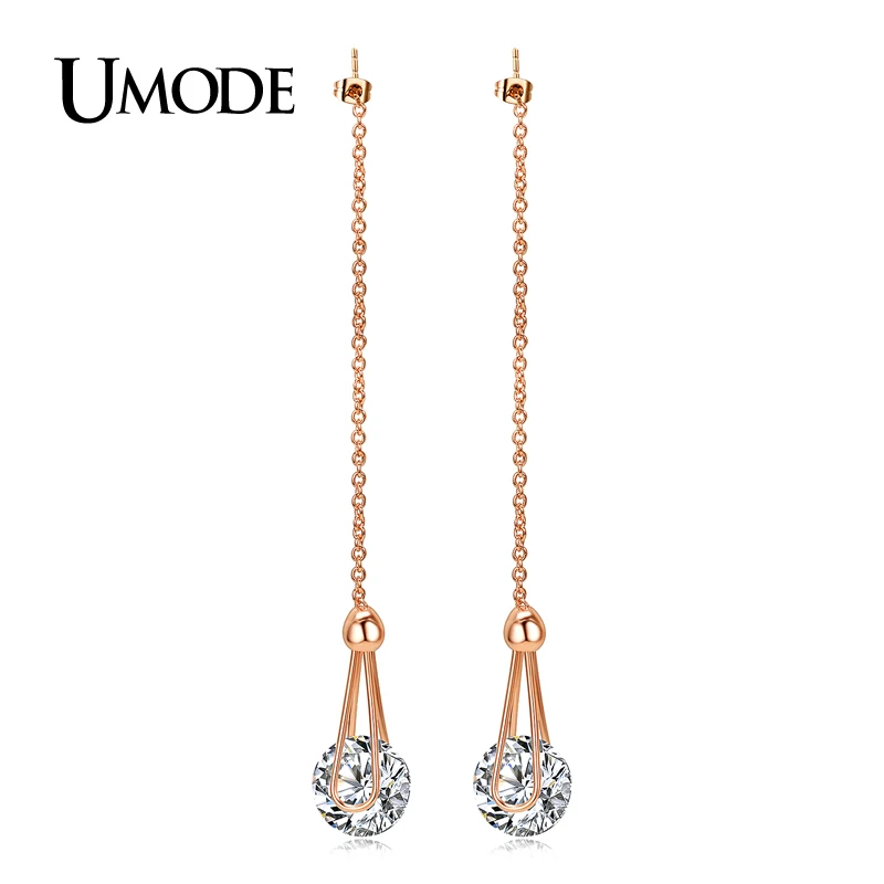 

UMODE Brincos 18K Rose Gold / White Gold Plated 2ct AAA CZ Diamond Long Drop Earrings For Women Christmas Gifts Jewelry AJE0229