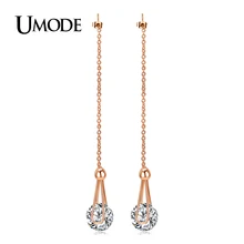 UMODE Brand Brincos Rose Gold Color 2ct AAA CZ Long Crystal Drop Earrings For Women Jewelry