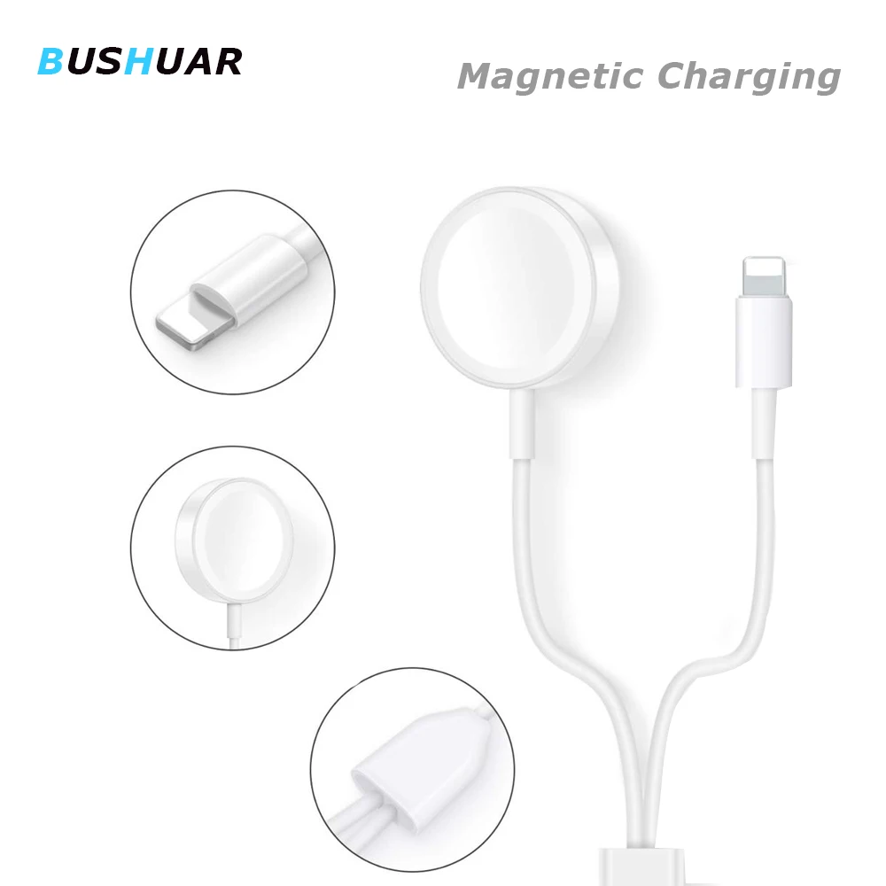 

BUSHUAR 2 in 1 Fast Wireless Charger for Apple Watch Series 1 2 3 4 USB Magnetic Charging Cable for iPhone X Xs MAX XR 8 plus