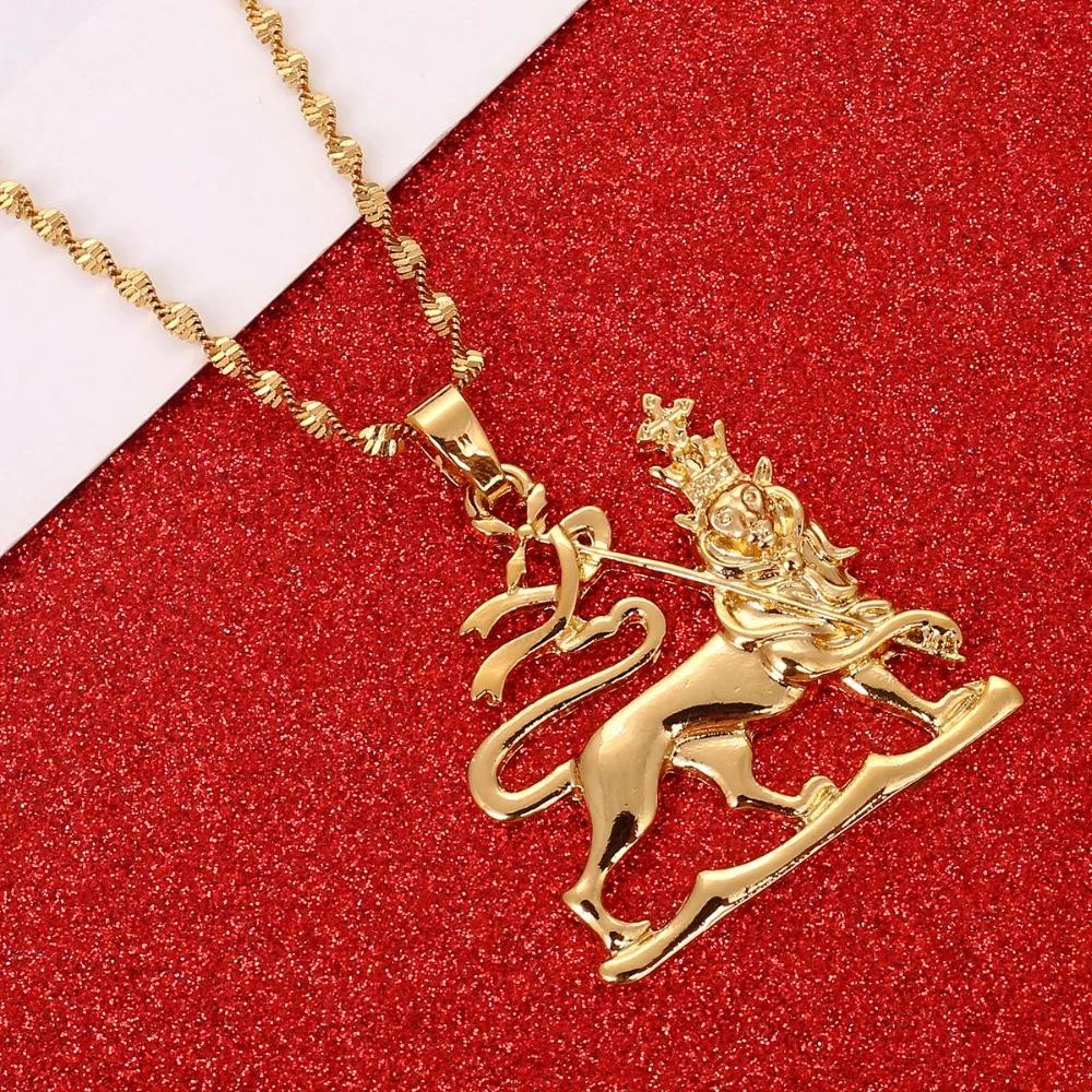 Эфиопский Лев кулон ожерелье s цепи для женщин и мужчин золотого цвета ювелирные изделия Африка Эфиопский Лев ожерелье