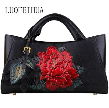 

LUOFEIHUA 2019 new trend national wind embossed handbag European and American fashion leather handbags shoulder Messenger bag