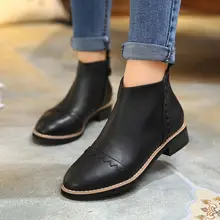 2017 New Shoes Woman Ankle Boots Autumn Winter Pattern Retro Short Boots First Layer Pigskin Flat