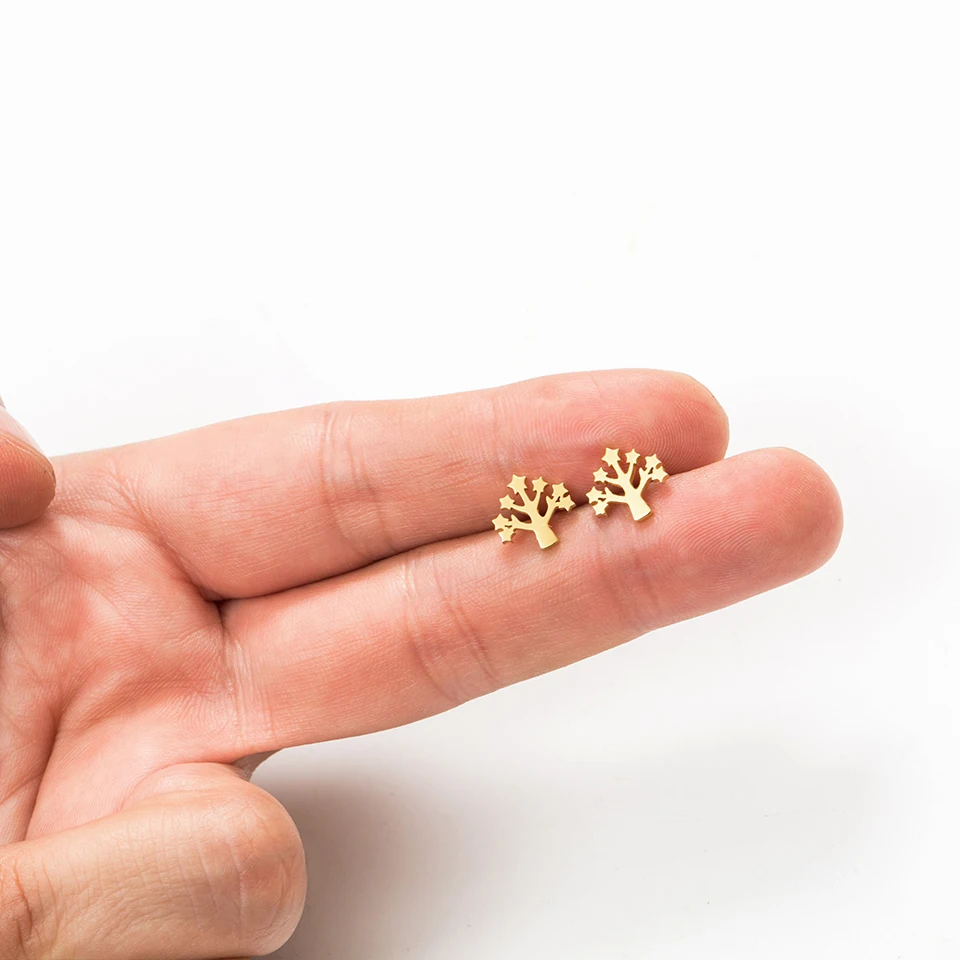

Cute Stars Tree Stud Earring Golden Mini Stainless Steel Ear Studs For Women Girl Charm minimalist jewelry gift accessories 2019