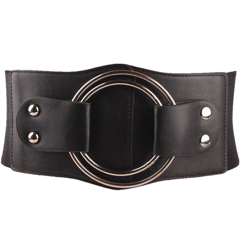 Double ring wide Belts For Women Pu Leather Corset Belt Elastic Bandage