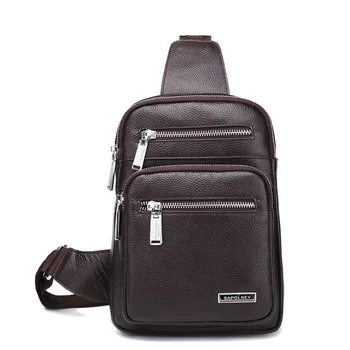 

Men's leather vertical shoulder bag Waterproof zipper pocket chest bag Business document Messenger bag