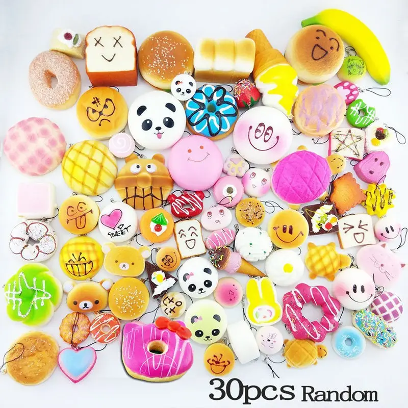 

30 Stks/pak Squeeze Trage Stijgende Schattig Mini Cake Brood Donut Charme Squishies Speelgoed Stretchy Squishy Cream Scented