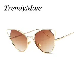 Мода кошачий глаз солнцезащитные очки Для женщин Брендовая Дизайнерская обувь зеркальное покрытие UV400 солнцезащитные очки для Для женщин