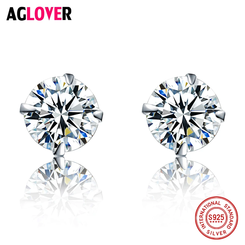 

925 Sterling Silver Mini Earrings Small Four Claw Earrings Simple Crystal Zircon Earrings Fashion Simple Woman Gift