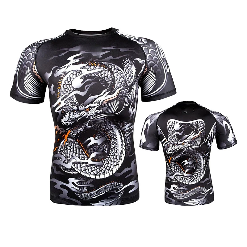Футболка Rashguard с коротким рукавом для ММА шорты муай тай футболка спортзала