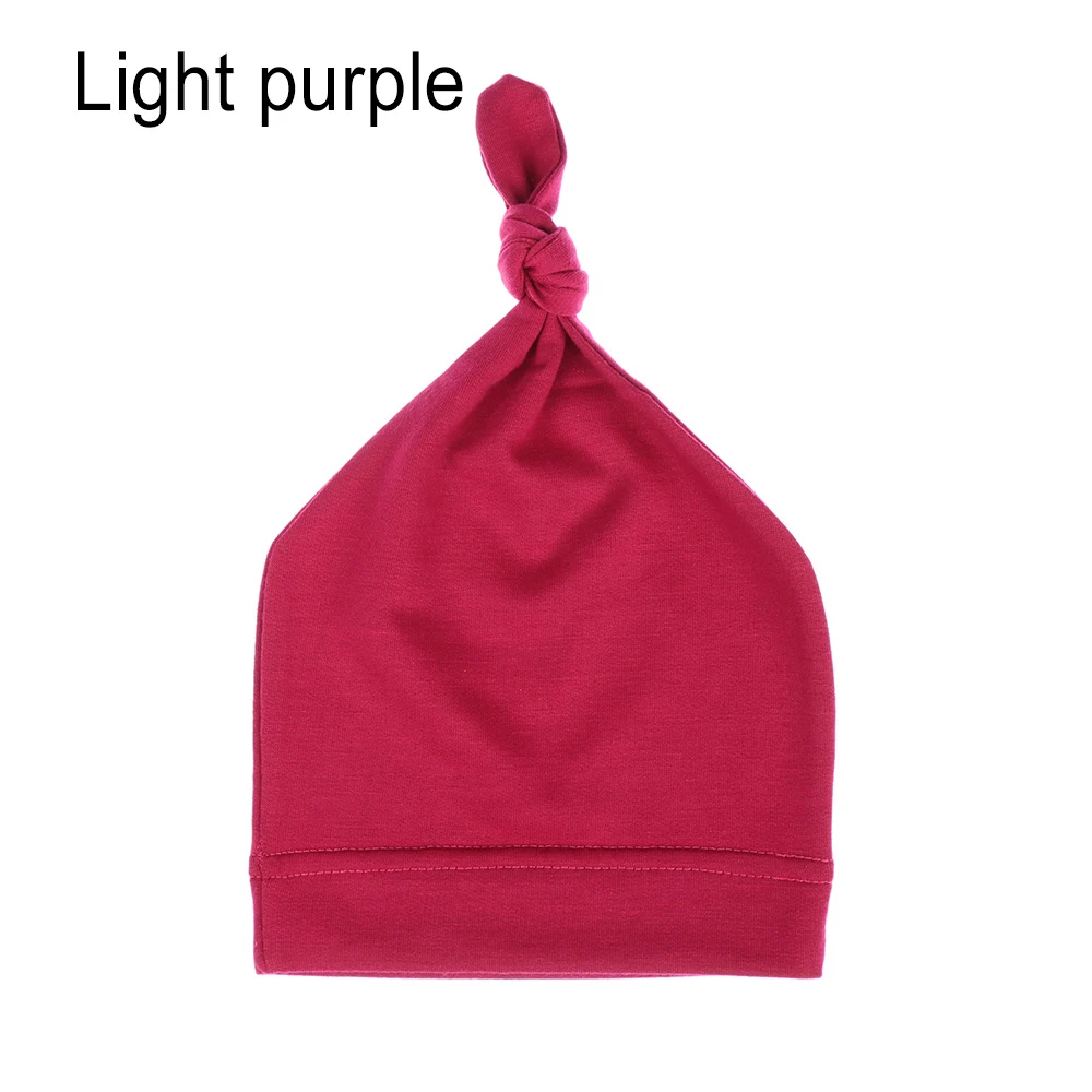 1 шт., новые модные однотонные детские вязанные шапки, хлопок, набивная шапочка для сна и шапки для детей 0-12 месяцев, аксессуары для новорожденных - Цвет: Light purple