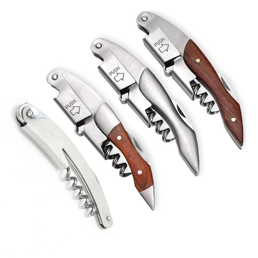 

Stainless Steel Doubled Hinged Corkscrew Waiters Wine Key Beer Bottle Opener With Foil Cutter