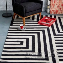 Черный и белый ковер ручной работы прикроватный журнальный столик для гостиной коврик геометрические абстрактные полосы скандинавский простой ковер