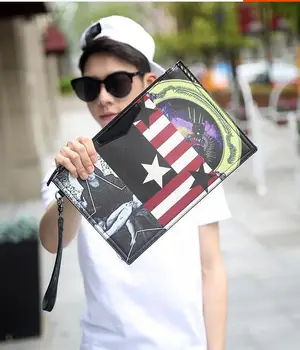 

2019 Vintage Men Clutch Envelope Handbag camouflag/National flag/Stars Shoulder Bag Unisex PU Leather Daily Bag women