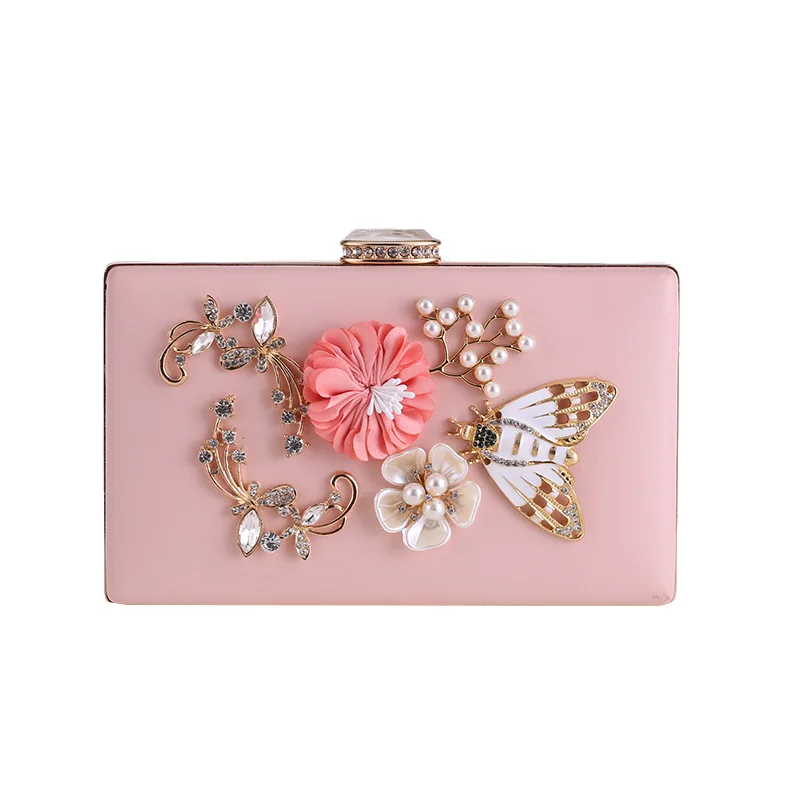 Elegante Frauen Kristall Perle Perlen 3D Blume Schmetterling Kleine Tag Kupplungen Zarte Kette Abend Taschen Chic Handtaschen und Geldbörsen