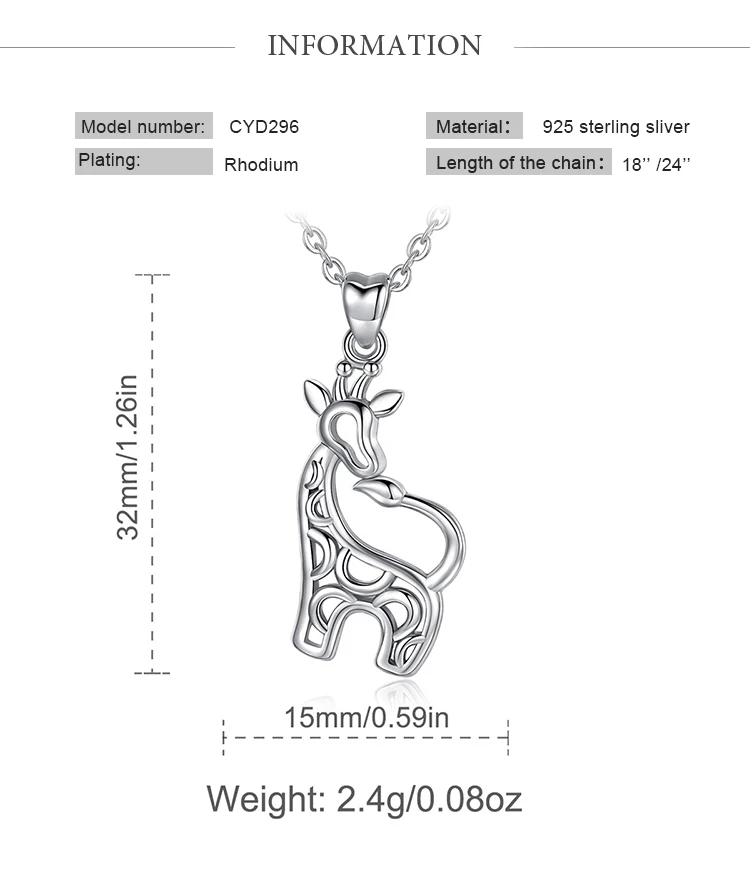 Юдора 925 стерлингового серебра Жираф Кулон олень Цепочки и ожерелья Модные Серебряные ювелирные изделия для женщин для девочек и мальчиков друг подарок на день рождения D296
