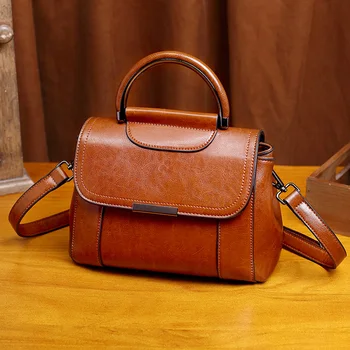 Designer Women Handbag Female Oil Wax Cowhide Genuine Leather Bags Handbags Ladies Portable Shoulder Bag Office lady Totes bolsa 2017 vintage women lady luxury designer genuine leather alligator lock cowhide handbags handbag flap shoulder bag messenger bags