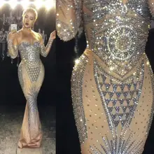 Высокое качество с высоким голенищем в стиле знаменитости; рукав Бисер платье Bodycon DJ Клубные вечерние танцовщицы