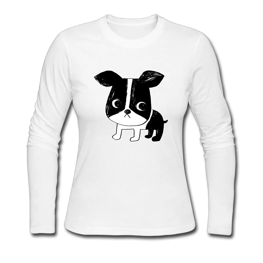 Fashion Cool Style Boston Terrier T Shirts Women O Neck Printed Woman Tops Tee Long Sleeve Personality t-shirt Euro Size | Женская