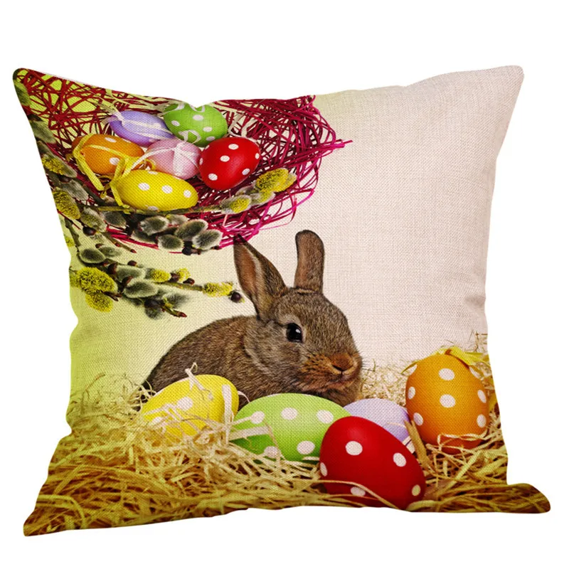 

2018 Gajjar Easter Linen Square Rabbit Throw Pillow Case Waist Home