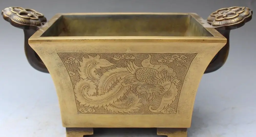 

17"Chinese Dynasty Palace 100% Pure Bronze Dragon incense burner Censer Bowl