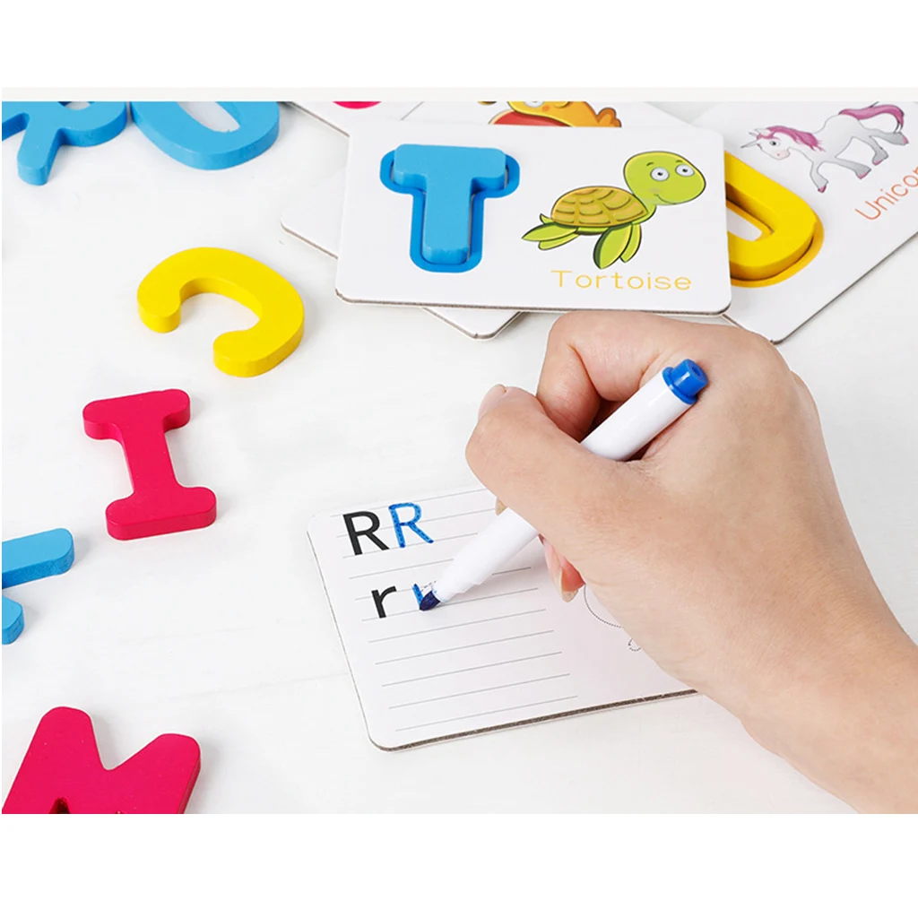 Wooden 26 ABC Alphabet English Letters Learning Matching Puzzles Color Shape Cognition Toy for Baby Early Learning