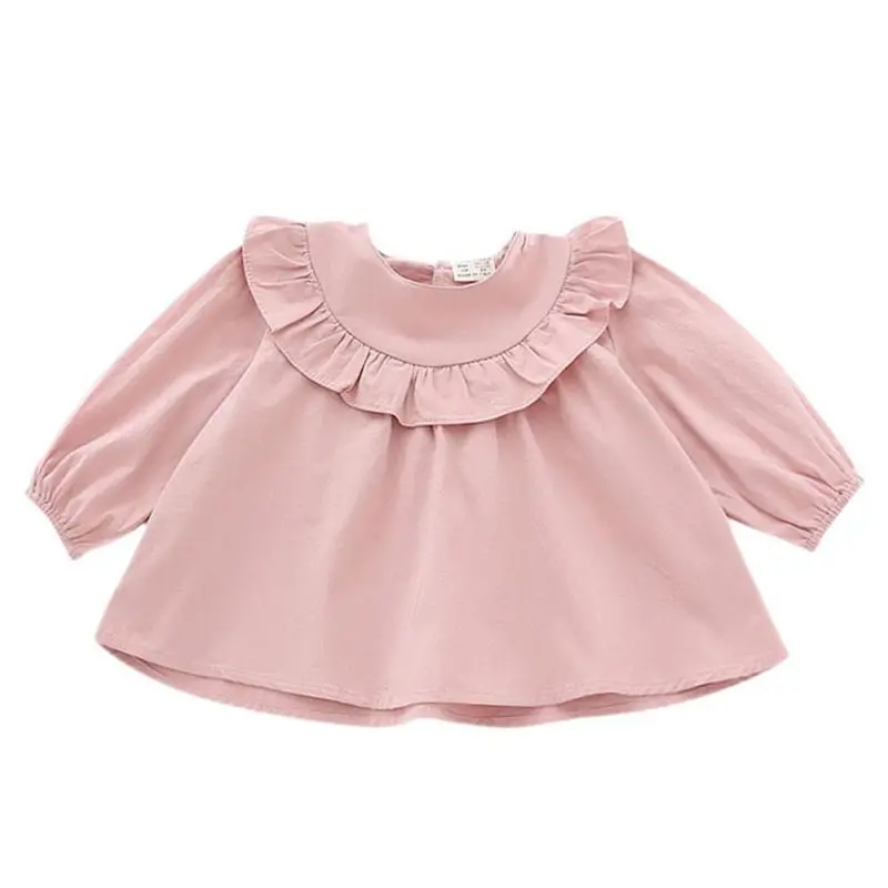 

Autumn Tops Floral Edge Children Girls Clothing 100% Cotton T-shirts Solid Full Sleeve Top Tees Clothes Baby T-shirt