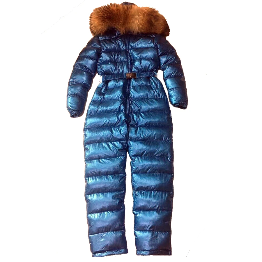 

Women's Siamese Ski Suit Down Jacket High-end Outdoor Set Large Fur Collar duck down coat jumpsuit Rompers winter thick coat
