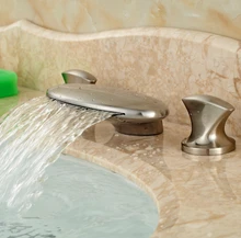 Deck Mount Waterfall Basin Mixer Water Faucet Brushed Nickel Finish Widespread 3pcs Bathroom Tub Mixer Taps