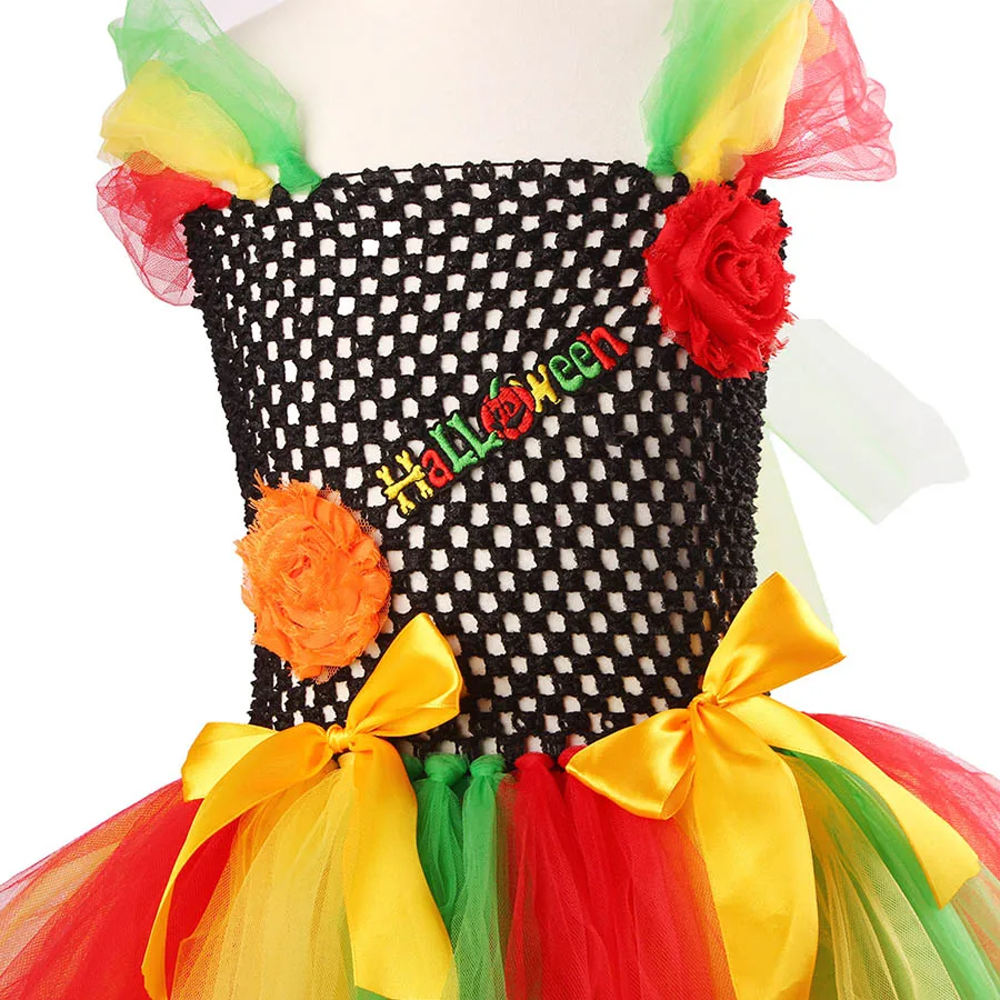 Halloween TUTU Dress with Pumpkin Mask Rainbow kids Birthday Dress Girls TUTU Princess Photo Prop (12)
