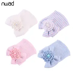 NWAD цветок вязаная для маленьких девочек шляпа моды в полоску с бантом для новорожденных зимние Кепки для Аксессуары для малышей Детские
