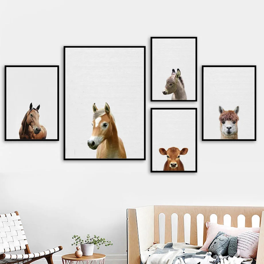 Cute Horse Alpaca Cattle Donkey Wall Art Canvas Posters And Prints Canvas Painting Nordic Animals Wall Pictures Kids Room Decor Painting Calligraphy Aliexpress
