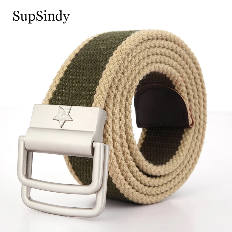 

SupSindy Men&Women Canvas Belt High Quality 3D Five Rays Star Double Ring buckle CCCP Soviet sign Army Military belts jeans Belt