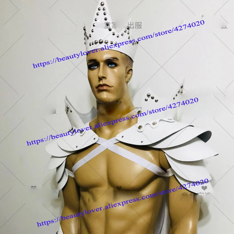 

Nightclub male stage Model Catwalk Future show white muscle man armor bar gogo costume future technology ds costume