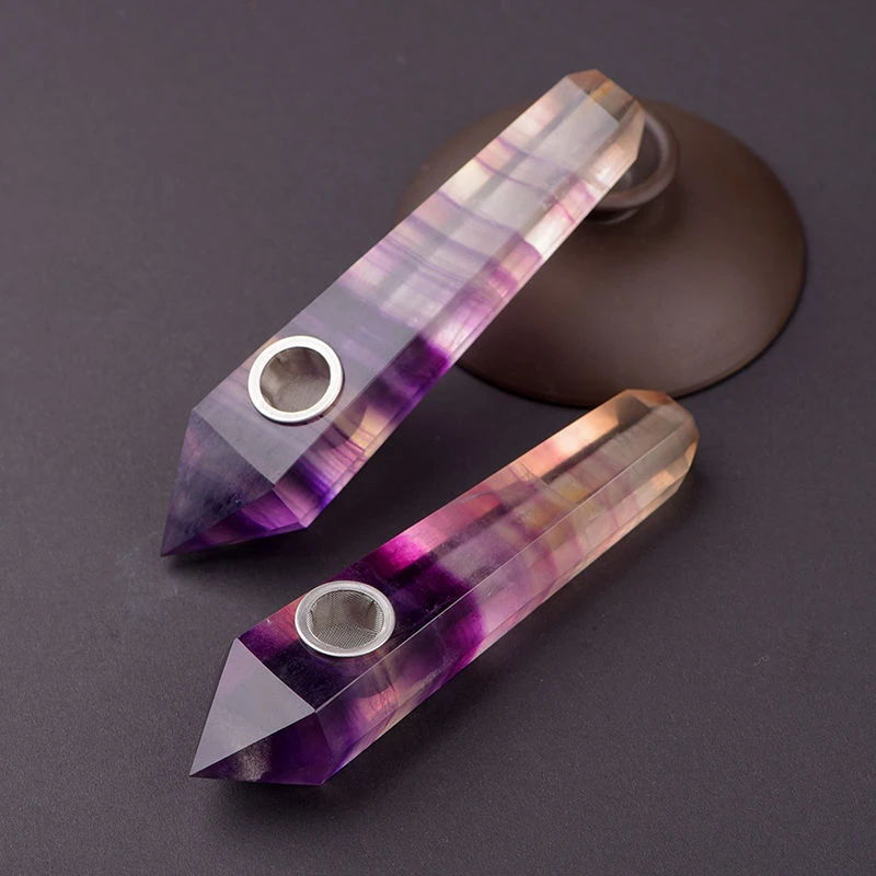 Rare Natural Purple Fluorite Quartz Crystal Wand Pipe Healing w/Carb Hole Rare Natural Purple Fluorite Quartz Crystal Wand Pipe Healing w/Carb Hole