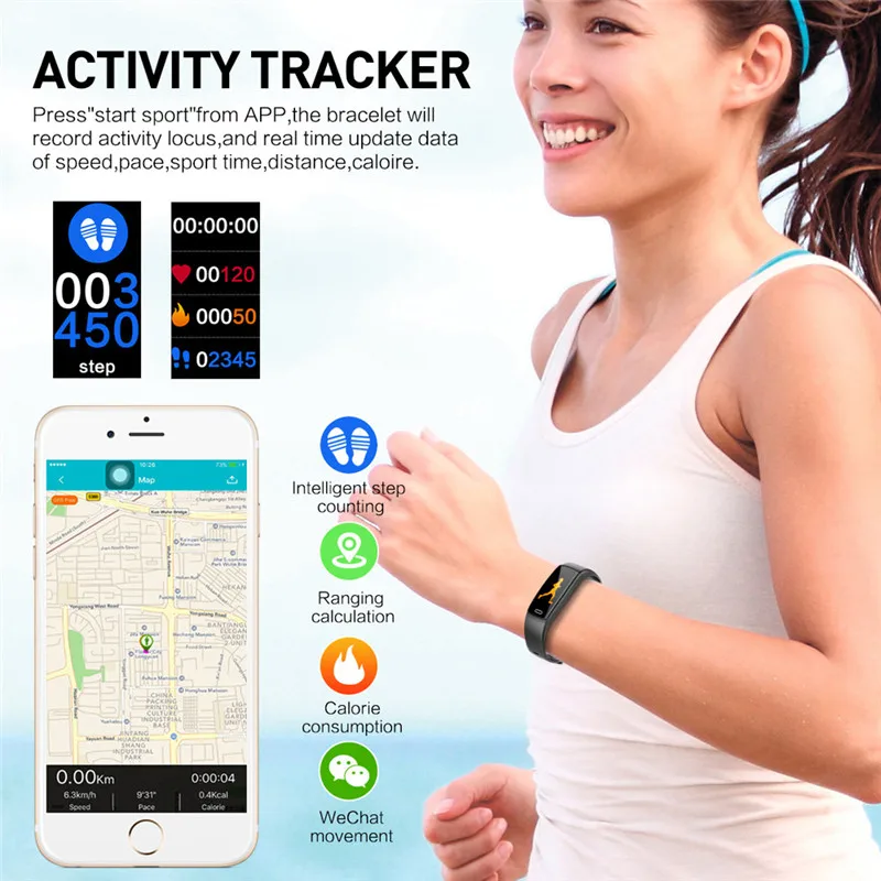 2019 New Popular IP67 Waterproof index Fitness Smart Color Screen Blood Pressure Exercise Heart Rate Pedometer Smart Watch