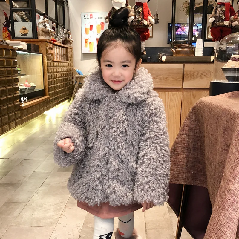 Girls Fur Winter Jacket Turn-down Collar Kids Jackets Winter Heavyweight Girls Faux Fur Outerwear Children Fur Coats Kids Jacket