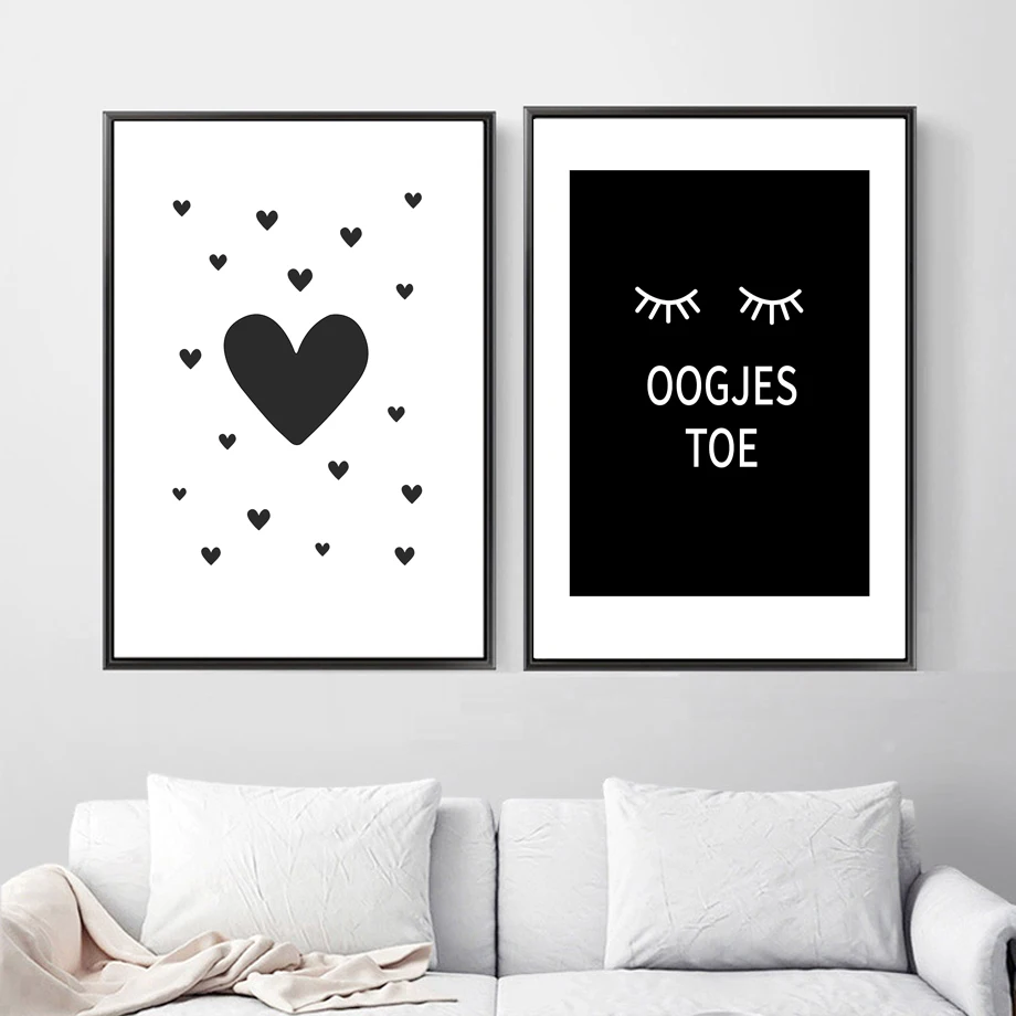 

Black White Cute Heart Eye Wall Art Canvas Painting Nordic Posters And Prints Pop Art Scandinavian Wall Pictures Kids Room Decor