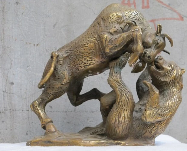 

huij 007946 Western art Bronze statue sculpture OX Bull fight bear War Sculpture