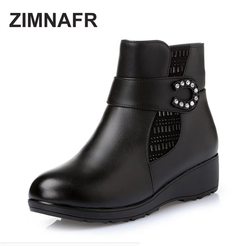 

ZIMNAFR BRAND 2018 GENUINE LEATHER & WOOL SNOW BOOTS WOMEN WINTER BOOTS WATERPROFF FLAT ZIPPER WOMEN FASHION BOOTS PLUS 35-43