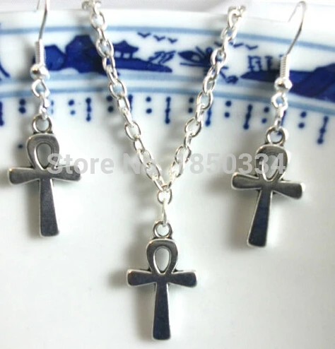 Hot Fashion Jewelry Sets Ankh Cross Pendant Necklace + Earrings Charms Set For Women Gift 10PCS Wholesale Q1 | Украшения и