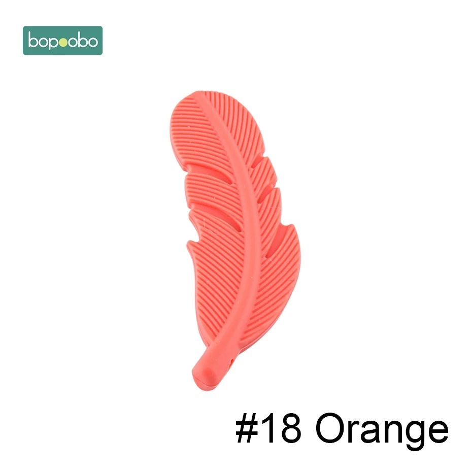 Bopoobo 10 шт силиконовый бисер с перьями Детские Прорезыватели BPA бесплатно жевательные ожерелье кулон пищевого качества Детские Прорезыватели для зубов подарок для кормления - Цвет: Orange Feather