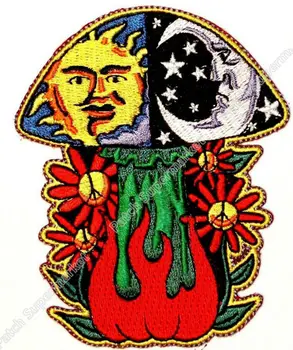 

3.5" Artist Dan Sun and Moon Mushroom Shroom Hippie Groovy patches Heavy Metal Music Rock Punk Rockabilly iron on badge
