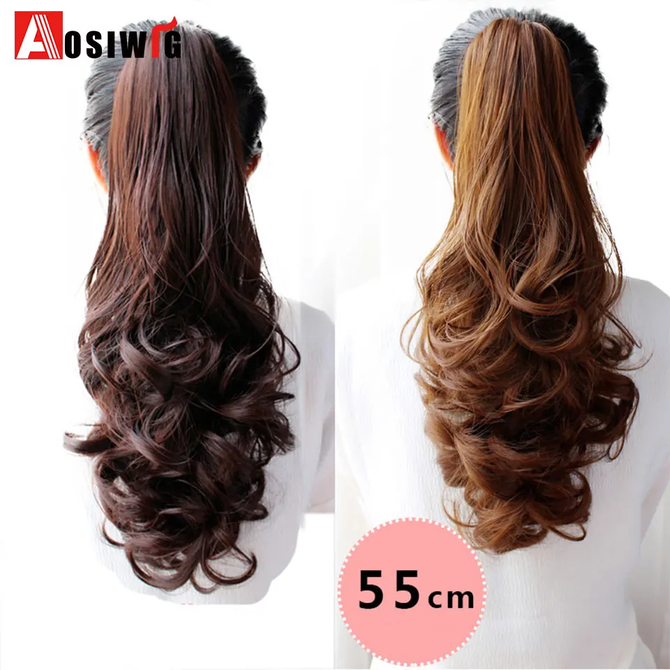 AOSI WIG Long Wavy Ponytail Natural Fake Hair Tails Women Heat Resistant Synthetic Ponytails Women Fault Hair Pieces Hairstyle