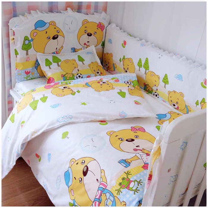 Newborn Baby Bumpers Sest 100%Cotton Crib Bumper Unisex Cartoon Bed Safe Around Baby Bedding+Sheet+pillowcase 6pcs