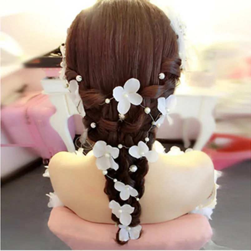 

Handmade Red White Flowers Hairband Married the Bride Headdress Pearl Wedding Accessories Hair Jewelry YWDH23