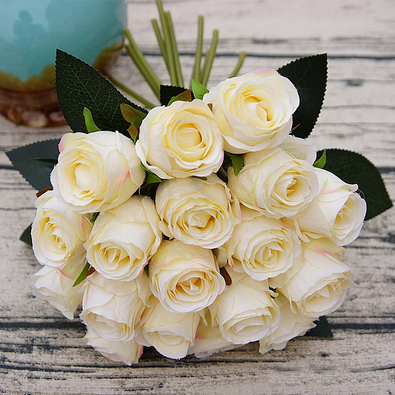 18 шт./лот Искусственные цветы розы свадебный букет белый розовый тайская Королевская роза шелковые цветы для дома украшения Свадебная вечеринка Декор