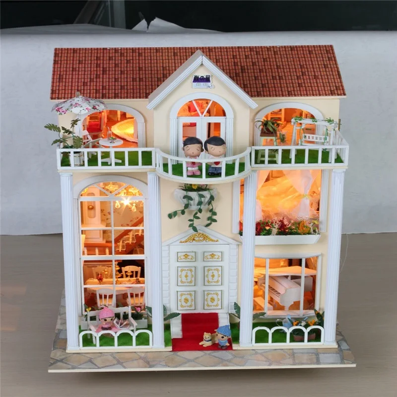 

Handmake DIY Wood Sweet Home Dollhouse Miniature With LED Music Furniture Cover Doll Room Christmas Birthday Gift