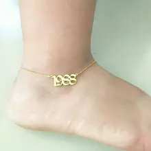 Пользовательские старые английские цифры Женские браслеты для щиколотки бижутерия для ног из нержавеющей стали персонализированные год рождения ножной браслет Femme подарки