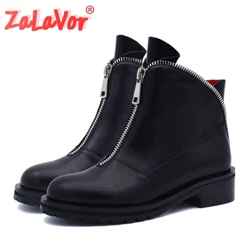 

ZALAVOR Women Flats Ankle Boots Autumn Winter Keep Warm Shoes Zipper Solid Color Leisure Classic Women Footwear Size 34-42