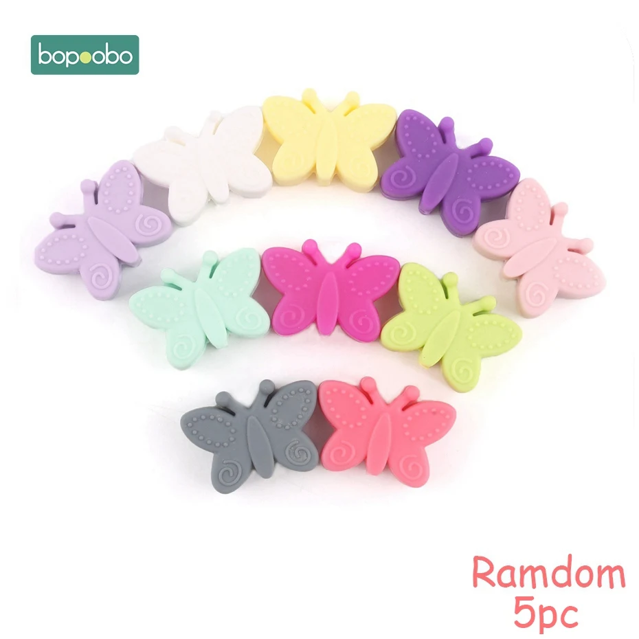 Bopobo 5 шт., силиконовые маленькие бусины-бабочки для прорезывания зубов, сделай сам, силиконовые бусины в виде цветов без бисфенола, Детские Прорезыватели - Цвет: Random Butterfly